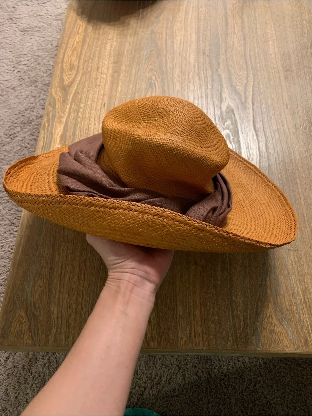 Eric Javits Wide Brim Straw Hat in Cognac - Picture 4 of 8